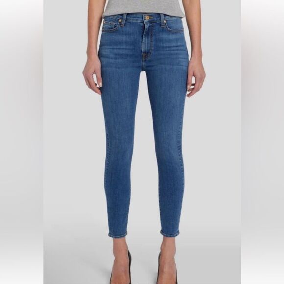 7 For All Mankind | Women’s The High Rise Ankle Skinny Denim Blue Jeans - Picture 1 of 16